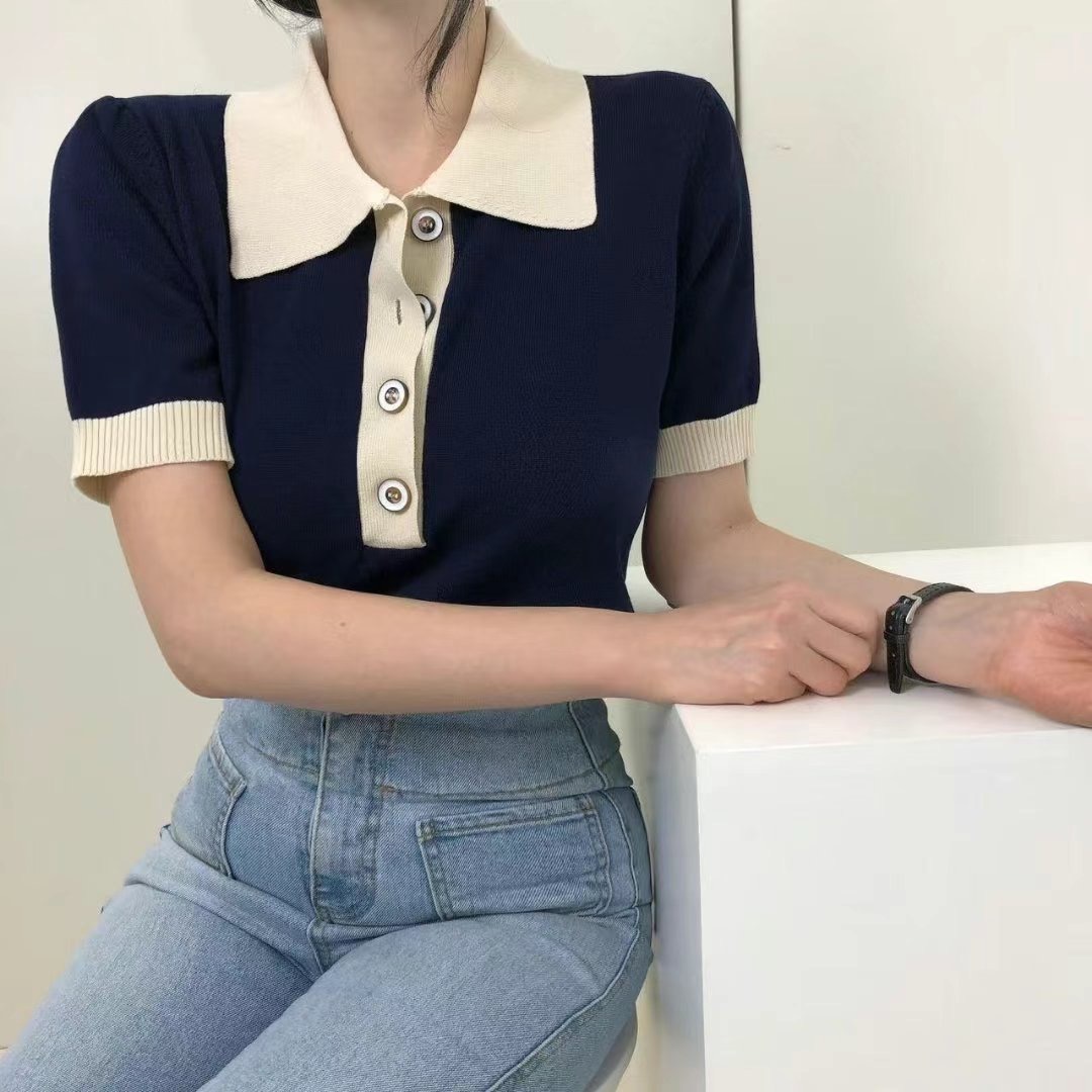 IGOTC-아가씨-T韓國直郵女士新款職業時尚熱賣針織衫紐扣IGOTC-아가씨-T針織衫