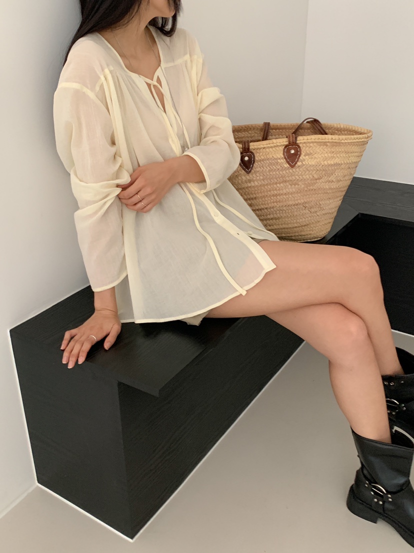 ROUGH東大門直郵女裝新款熱賣25春夏職業休閑人氣襯衫蕾絲衫ROUGH襯衫/蕾絲衫
