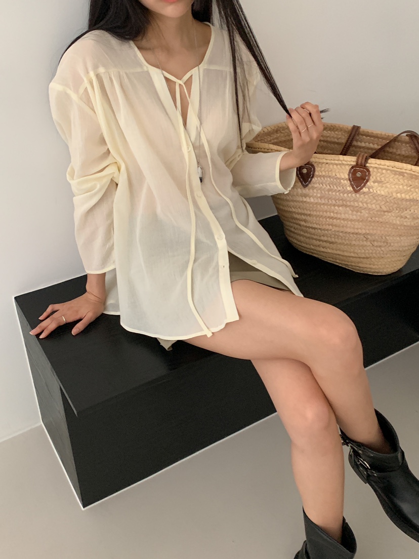 ROUGH東大門直郵女裝新款熱賣25春夏職業休閑人氣襯衫蕾絲衫ROUGH襯衫/蕾絲衫