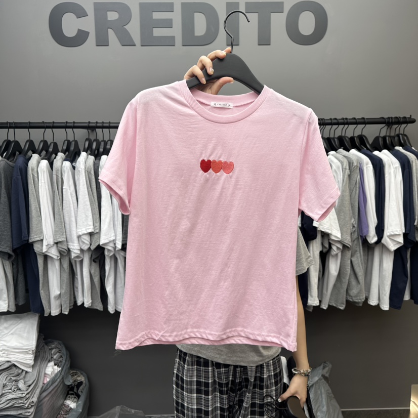 CREDITO直郵韓國代購㊣女裝新款25春夏熱賣休閑人氣T恤刺繡CREDITOT恤