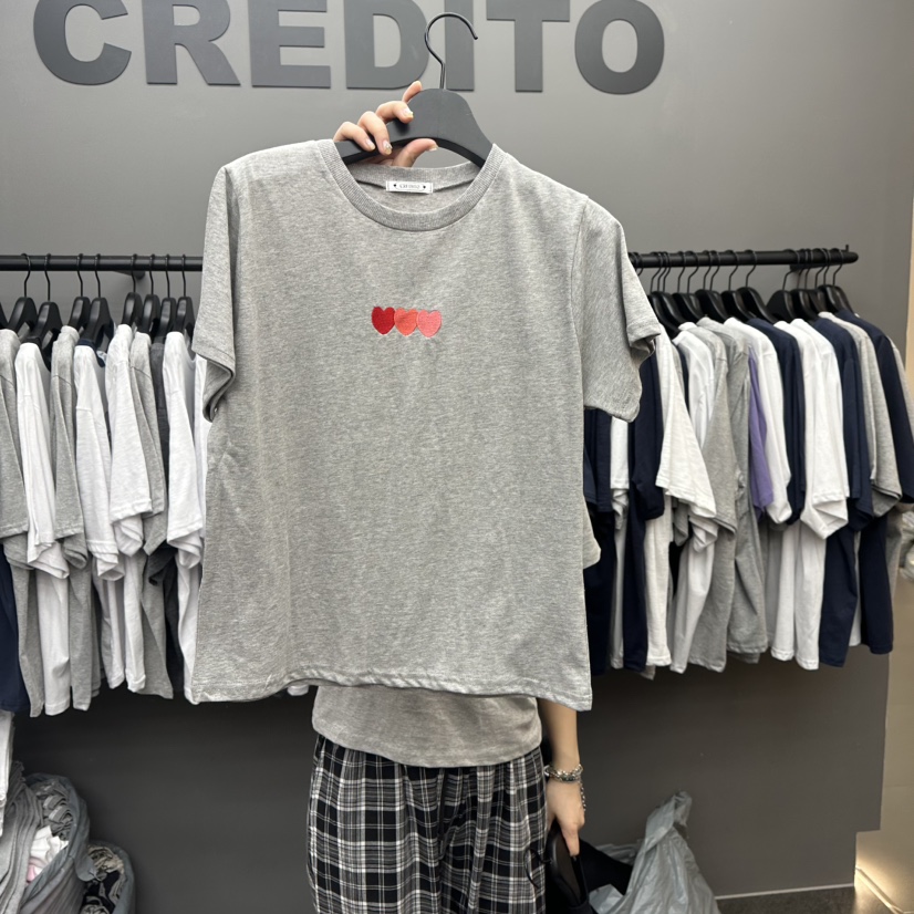 CREDITO直郵韓國代購㊣女裝新款25春夏熱賣休閑人氣T恤刺繡CREDITOT恤圖色3