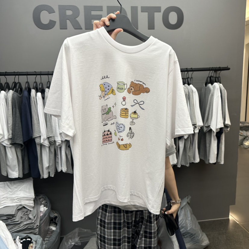 CREDITO韓國直郵㊣女裝新品熱賣推薦休閑25春夏人氣時尚T恤CREDITOT恤圖色1