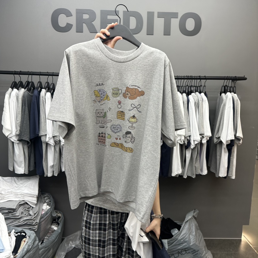 CREDITO韓國直郵㊣女裝新品熱賣推薦休閑25春夏人氣時尚T恤CREDITOT恤圖色2
