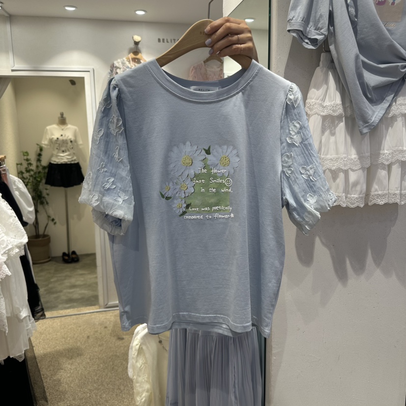 空韓國直郵㊣東大門實拍女裝新品熱賣時尚人氣25春夏推薦T恤BELITAT恤圖色3
