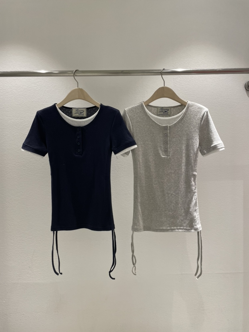 ROOMS SHOP韓國直郵㊣女裝新款熱賣推薦人氣休閑T恤假兩件ROOMS_SHOPT恤