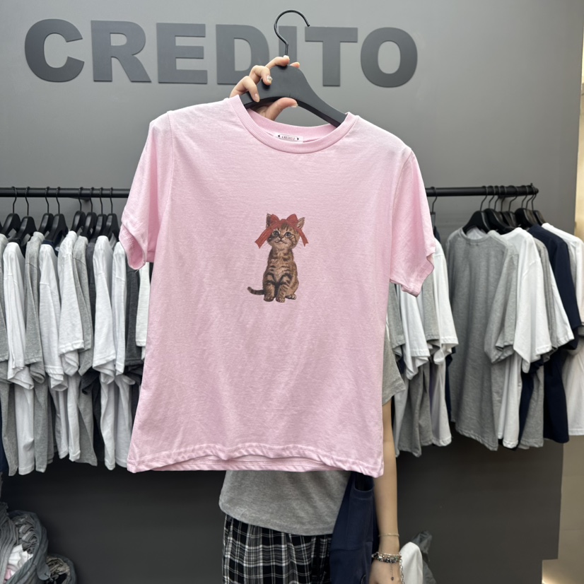CREDITO直郵韓國代購㊣女裝新品休閑推薦人氣熱賣時尚25春夏T恤CREDITOT恤圖色1
