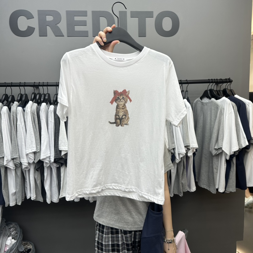 CREDITO直郵韓國代購㊣女裝新品休閑推薦人氣熱賣時尚25春夏T恤CREDITOT恤圖色2