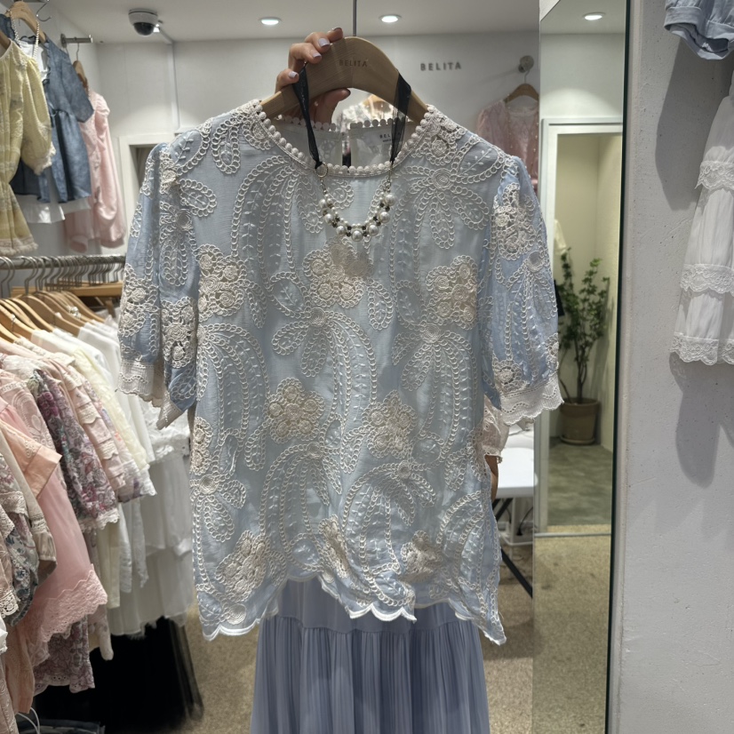 空直郵韓國代購㊣女裝新品休閑熱賣時尚25春夏推薦襯衫蕾絲衫BELITA襯衫/蕾絲衫圖色2