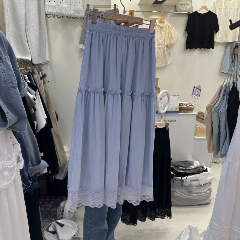 HOJAE韓國直郵女裝新品人氣職業休閑25春夏長裙荷葉邊蕾絲長款MID-LEVEL JUMP長裙