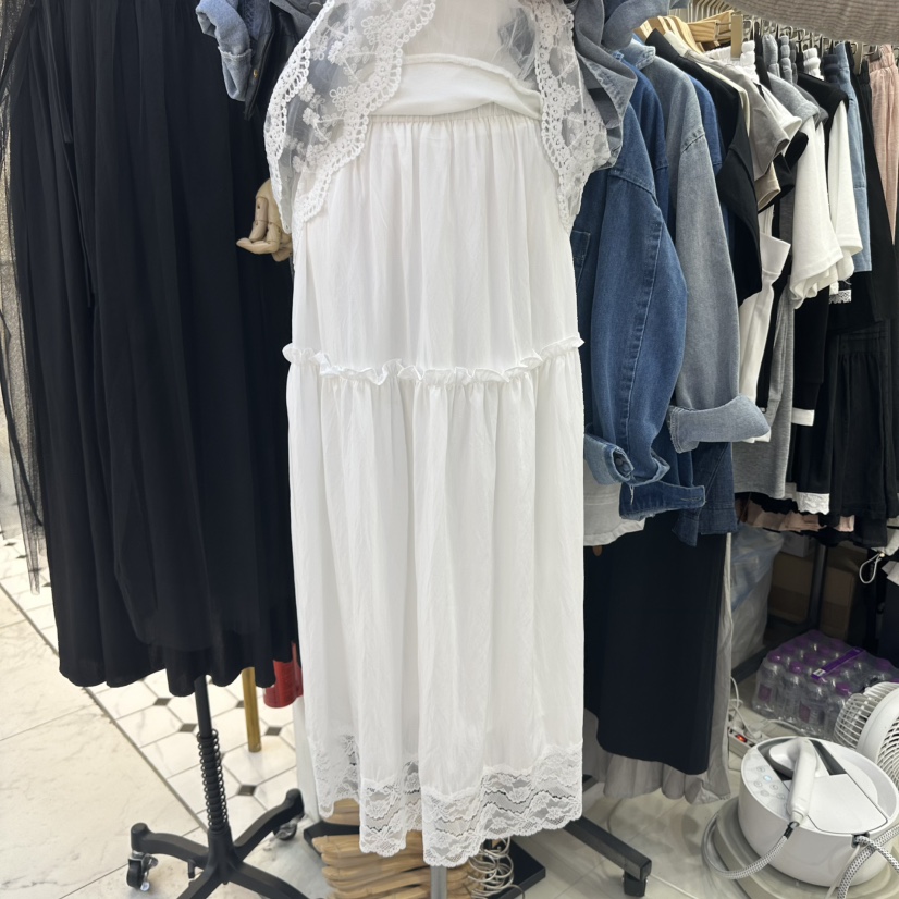 HOJAE韓國直郵女裝新品人氣職業休閑25春夏長裙荷葉邊蕾絲長款MID-LEVEL JUMP長裙