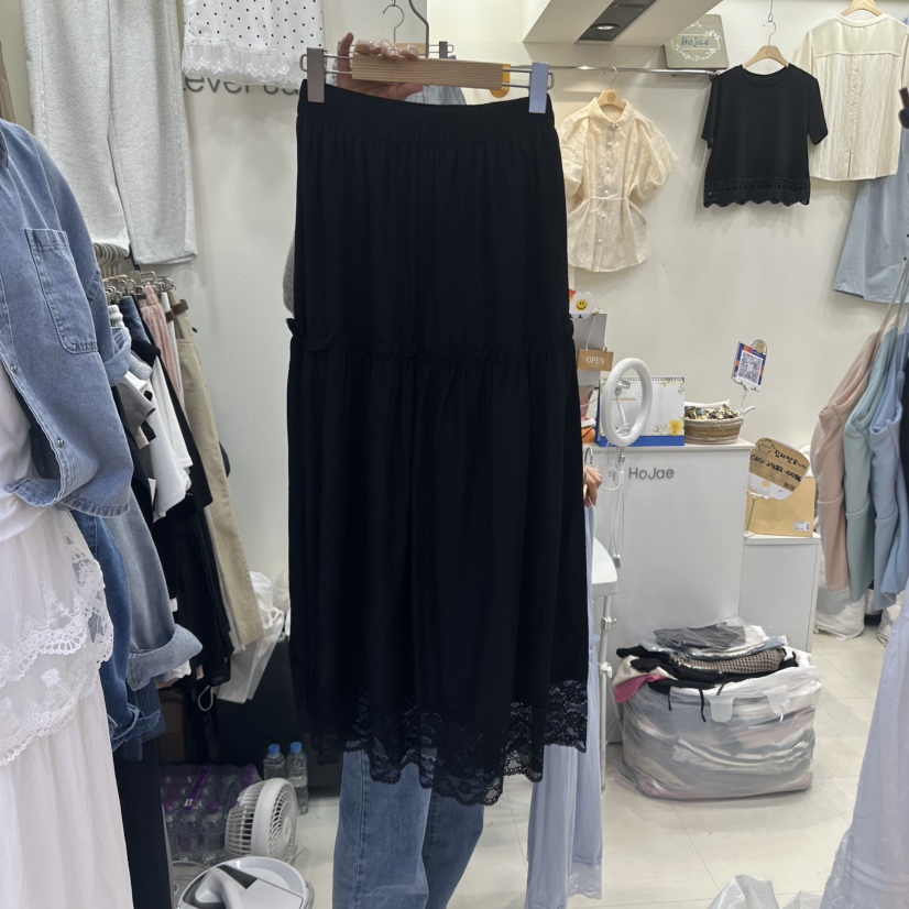 HOJAE韓國直郵女裝新品人氣職業休閑25春夏長裙荷葉邊蕾絲長款MID-LEVEL JUMP長裙圖色3