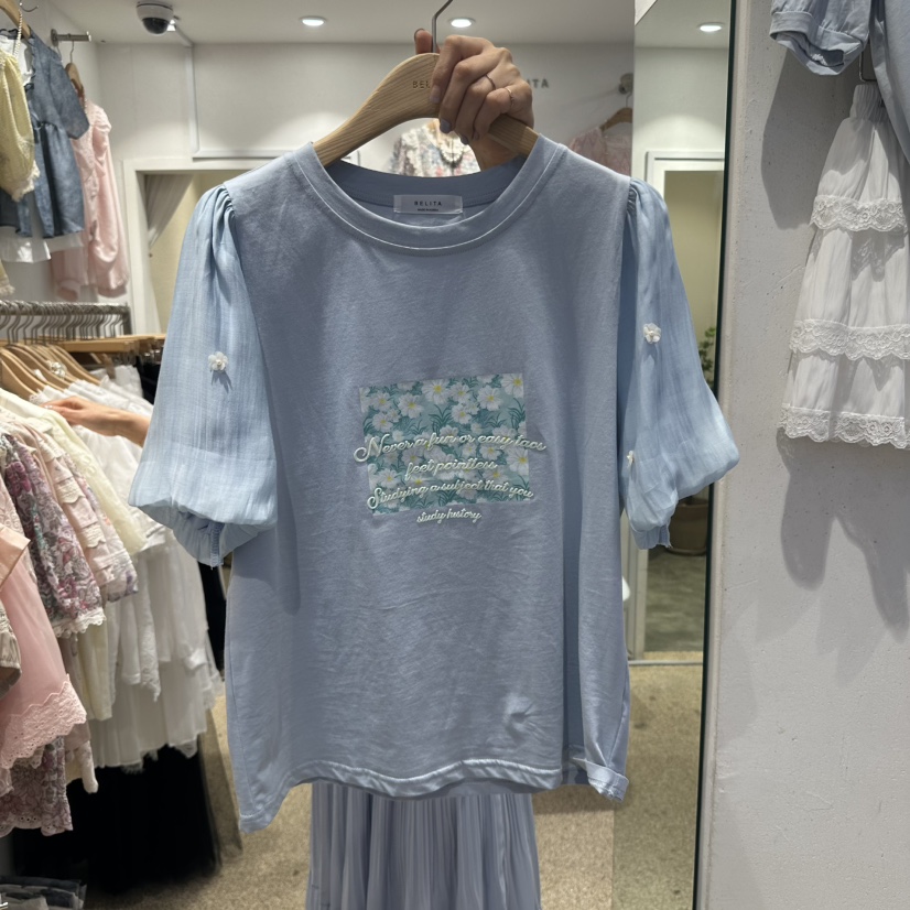 空韓國直郵女裝新款熱賣25春夏休閑時尚真品職業人氣推薦T恤BELITAT恤圖色2