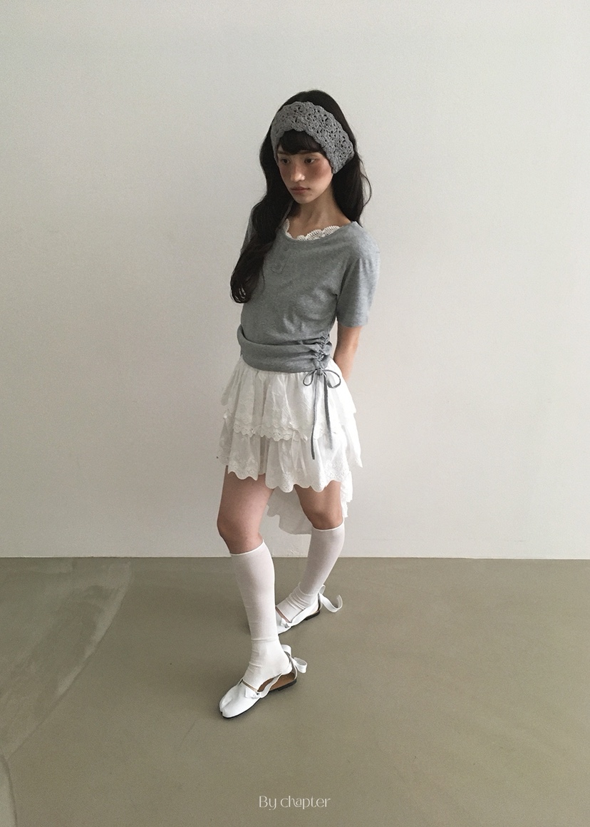 BY CHAPTER韓國直郵㊣女裝新品休閑25春夏人氣T恤蕾絲褶皺ChapterT恤