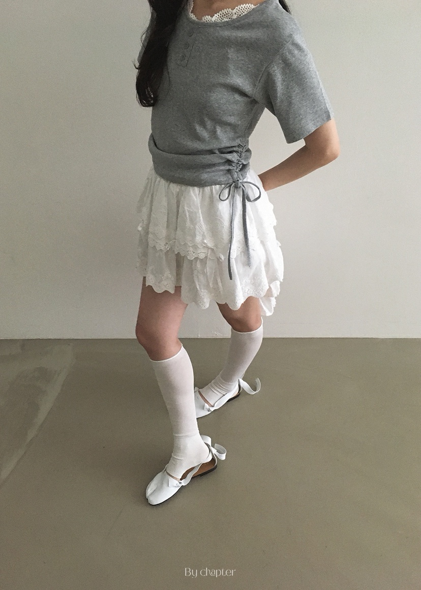 BY CHAPTER韓國直郵㊣女裝新品休閑25春夏人氣T恤蕾絲褶皺ChapterT恤
