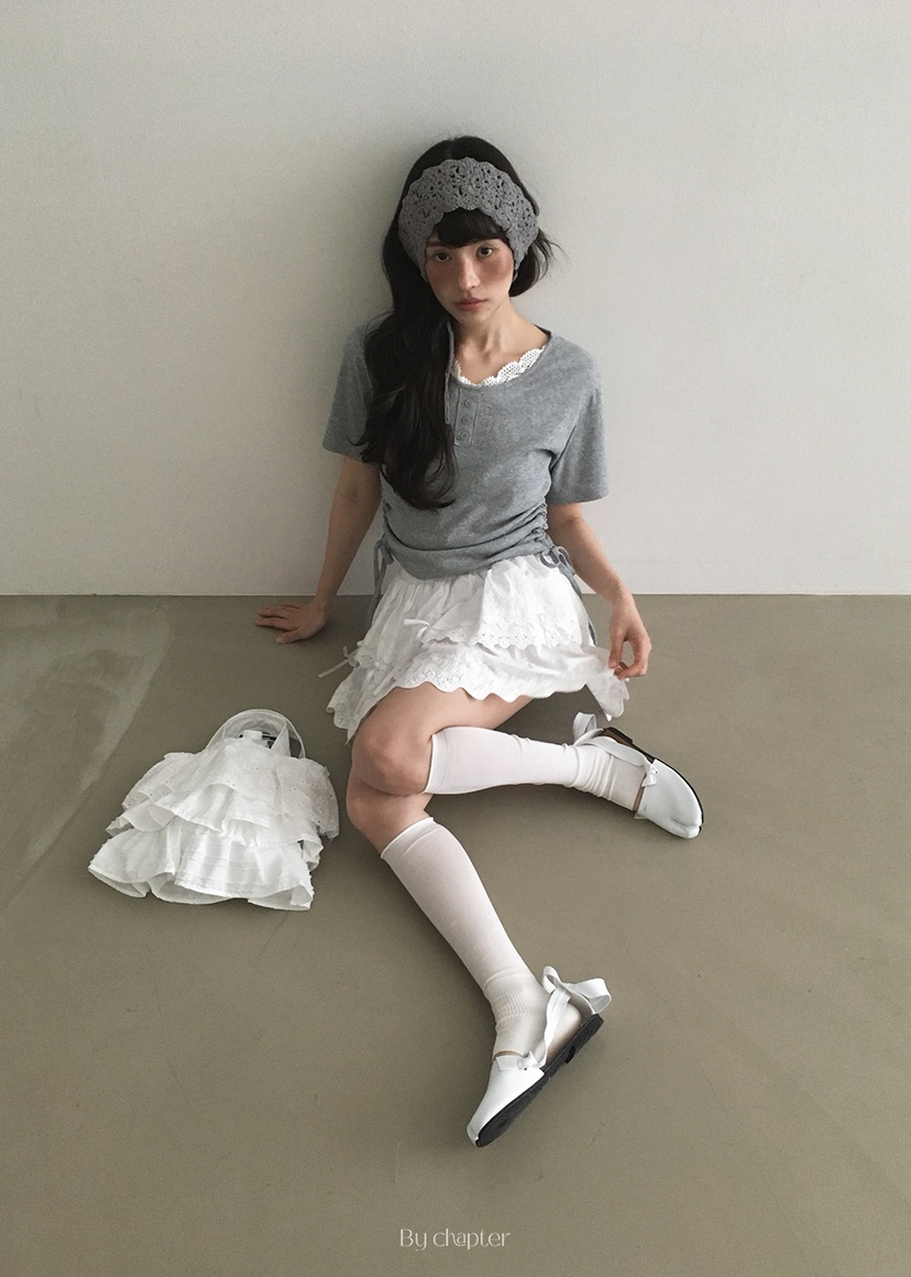 BY CHAPTER韓國直郵㊣女裝新品休閑25春夏人氣T恤蕾絲褶皺ChapterT恤