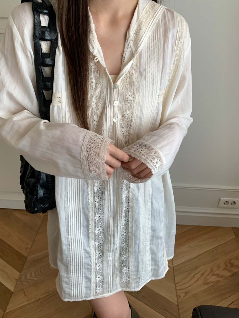PEBBLE韓國直郵㊣東大門實拍女裝新品推薦25春夏襯衫蕾絲衫復古PEBBLE/LAYER襯衫/蕾絲衫
