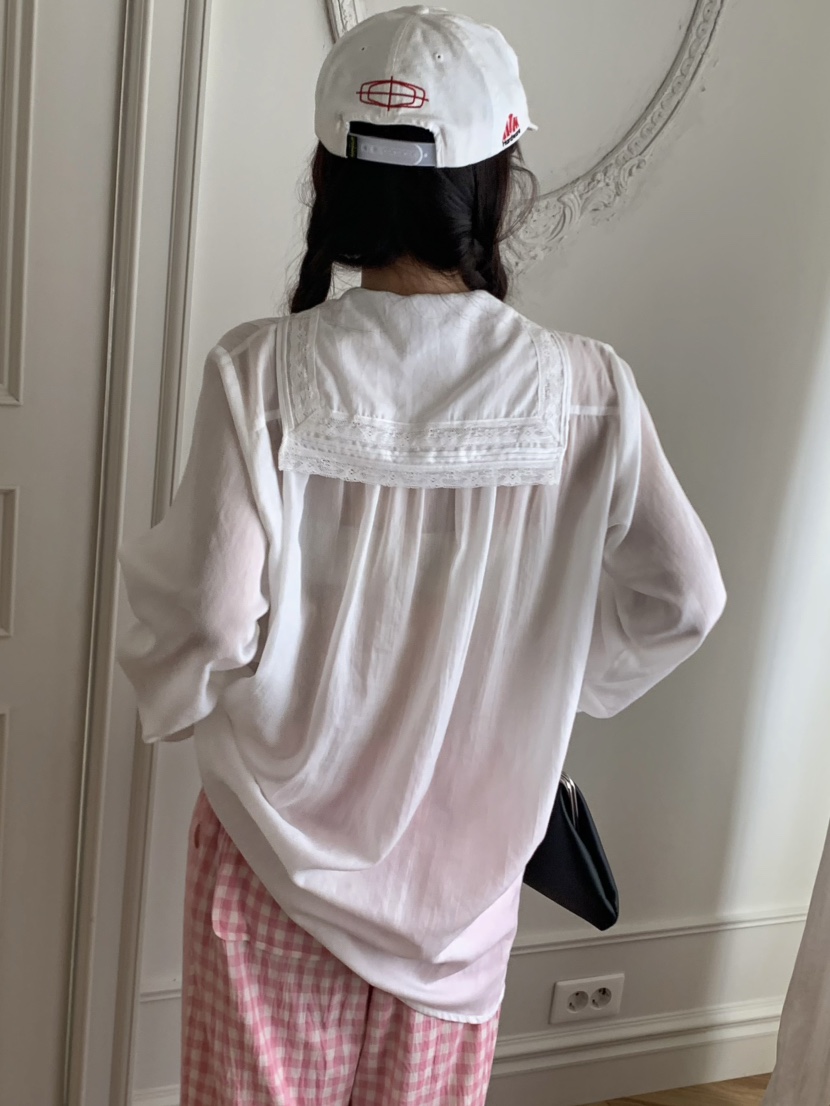 PEBBLE韓國直郵㊣東大門實拍女裝新品推薦25春夏襯衫蕾絲衫復古PEBBLE/LAYER襯衫/蕾絲衫
