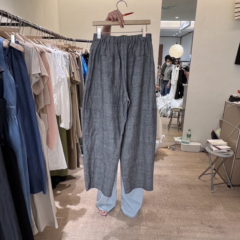 W AND J韓國直郵㊣女裝新品休閑人氣熱賣推薦休閑褲口袋亞麻W AND J休閑褲