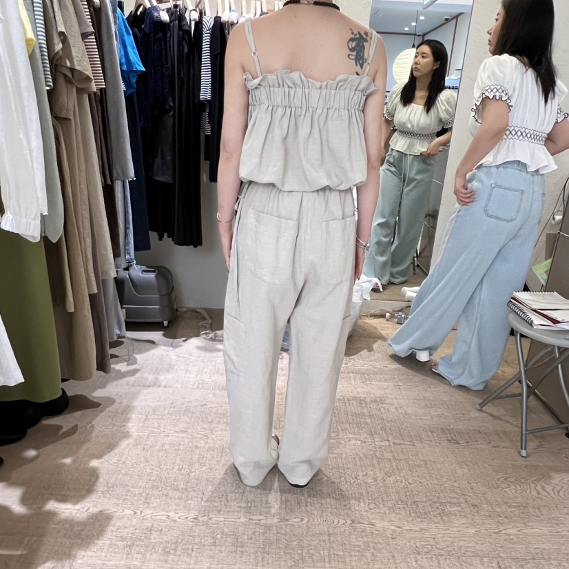 W AND J韓國直郵㊣女裝新品休閑人氣熱賣推薦休閑褲口袋亞麻W AND J休閑褲
