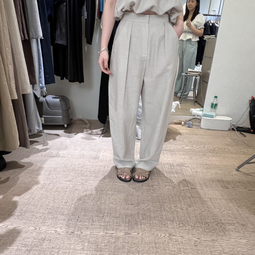 W AND J韓國直郵㊣女裝新品休閑人氣熱賣推薦休閑褲口袋亞麻W AND J休閑褲圖色2