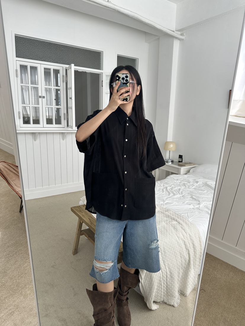 I MFACT韓國㊣直郵東大門代購女裝新款時尚襯衫蕾絲衫褶皺I MFACT襯衫/蕾絲衫
