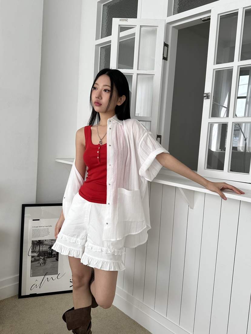 I MFACT韓國㊣直郵東大門代購女裝新款時尚襯衫蕾絲衫褶皺I MFACT襯衫/蕾絲衫