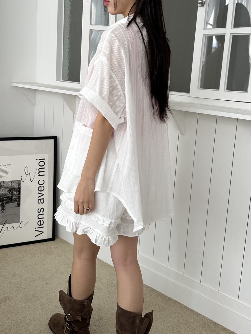 I MFACT韓國㊣直郵東大門代購女裝新款時尚襯衫蕾絲衫褶皺I MFACT襯衫/蕾絲衫