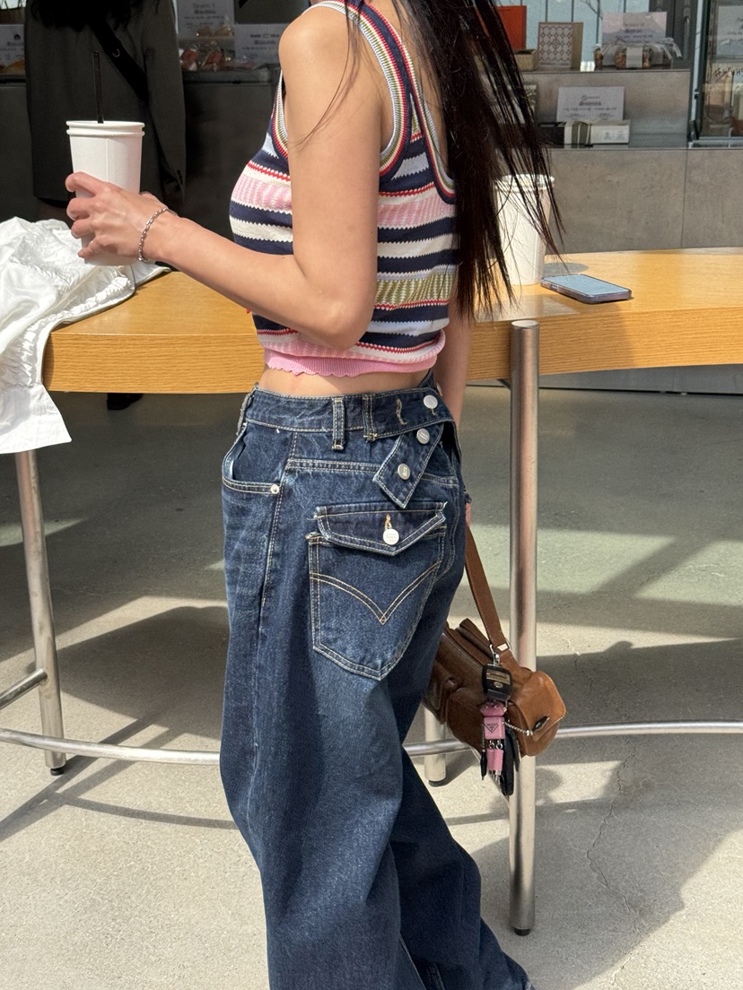 SUNDER MARKET韓國直郵㊣東大門實拍女裝新品推薦牛仔褲腰帶紐扣SUNDER MARKET牛仔褲