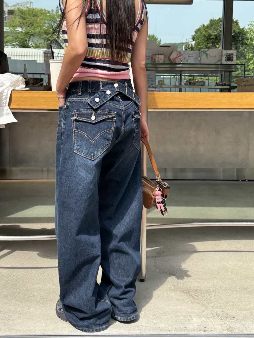 SUNDER MARKET韓國直郵㊣東大門實拍女裝新品推薦牛仔褲腰帶紐扣SUNDER MARKET牛仔褲