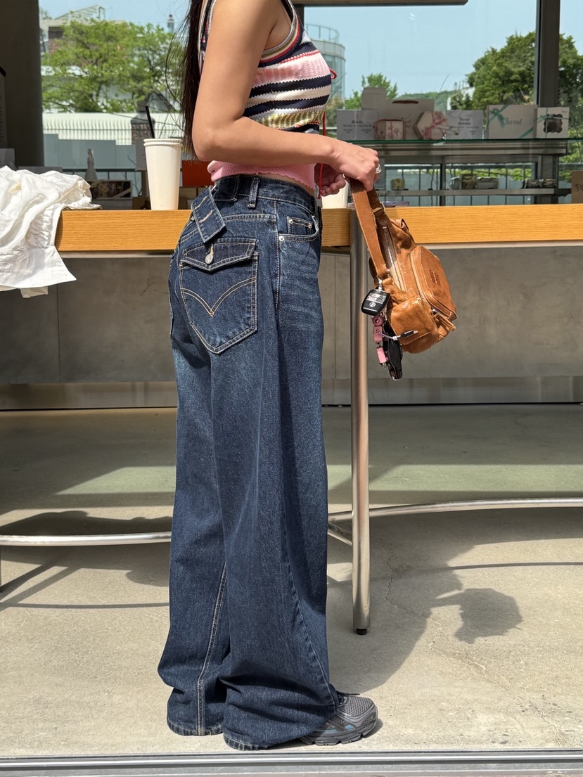 SUNDER MARKET韓國直郵㊣東大門實拍女裝新品推薦牛仔褲腰帶紐扣SUNDER MARKET牛仔褲