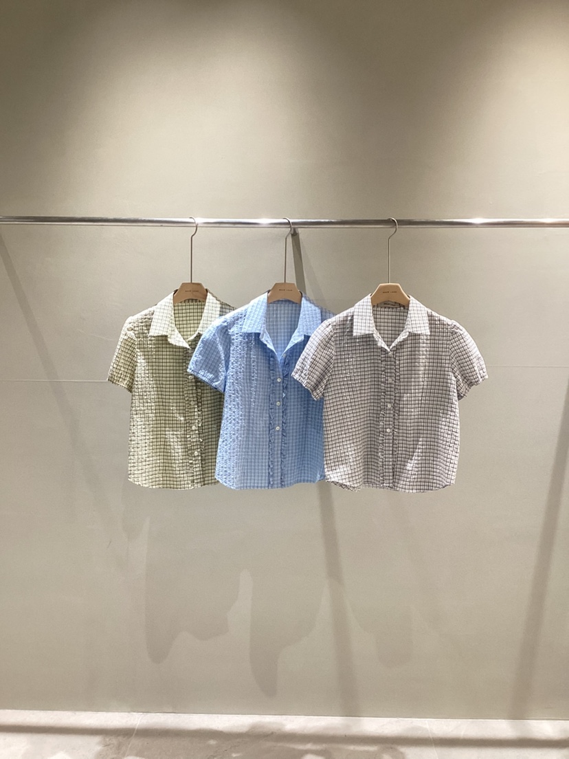 NEAR LEAP-P直郵韓國代購㊣女裝新品時尚25春夏襯衫蕾絲衫格紋NEAR LEAP襯衫/蕾絲衫