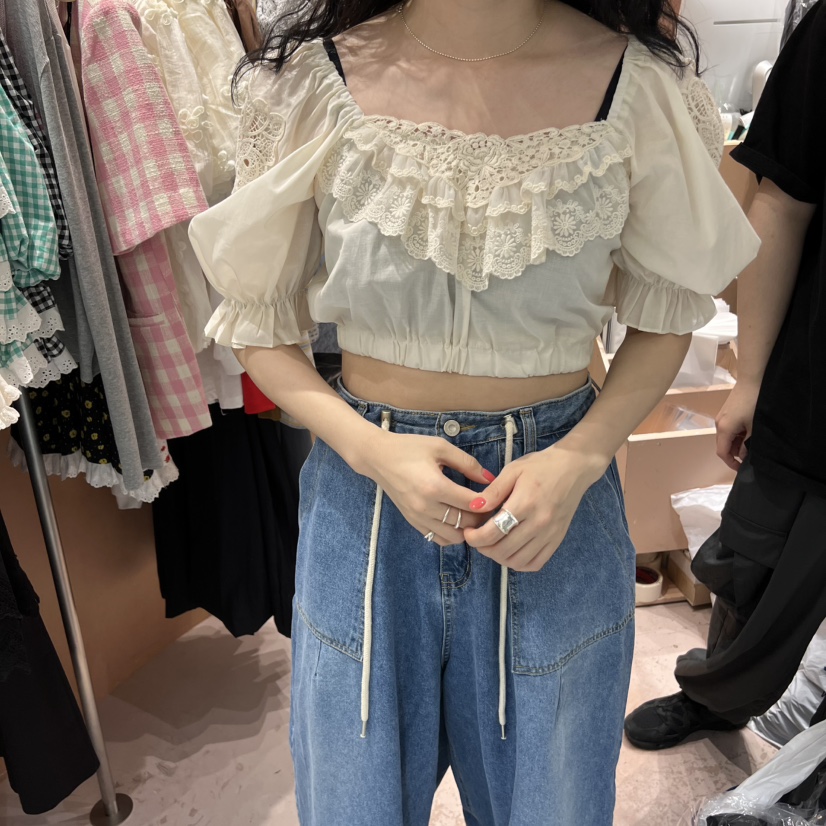 BY FLOW韓國直郵㊣東大門實拍女裝新款25春夏休閑襯衫蕾絲衫BY FLOW襯衫/蕾絲衫圖色2