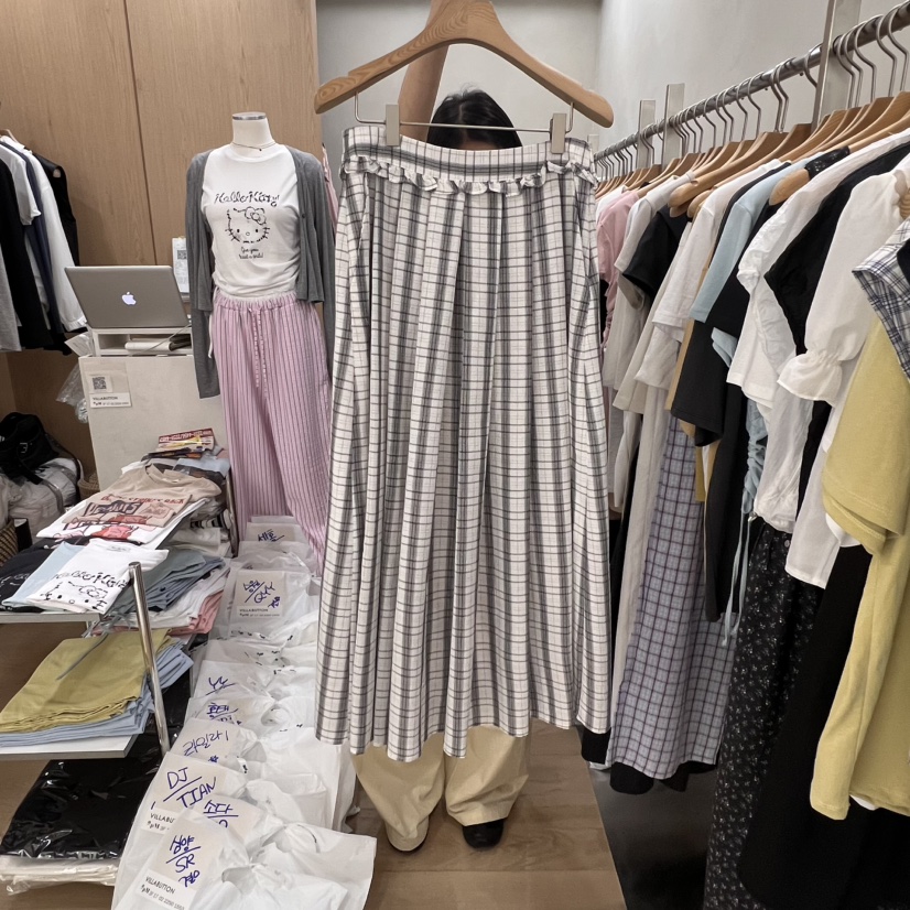 VILLABUTTON韓國直郵㊣女裝新款人氣25春夏推薦熱賣長裙格紋VILLABUTTON長裙