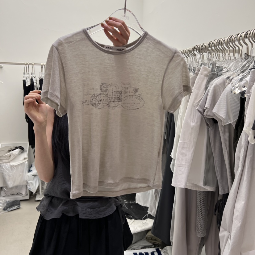 PADO直郵韓國代購㊣女裝新品推薦25春夏時尚休閑人氣熱賣T恤PADOT恤圖色2