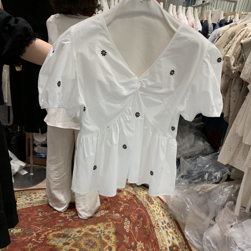 OGI韓國直郵㊣女裝新品推薦25春夏人氣熱賣休閑襯衫蕾絲衫刺繡FLat OGI襯衫/蕾絲衫