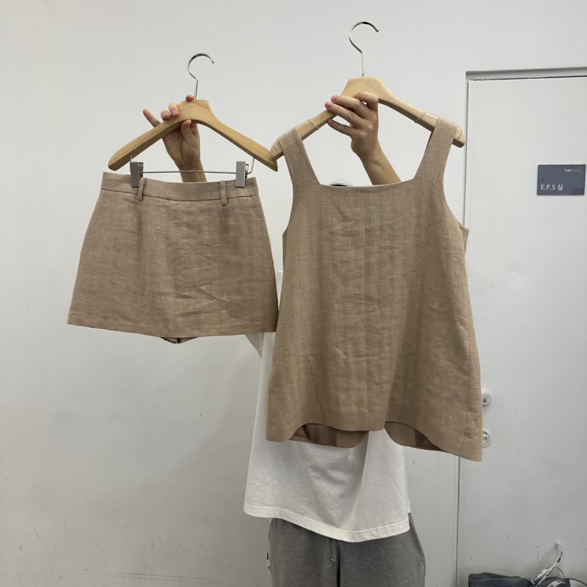 HONG.U韓國直郵㊣女裝新品推薦熱賣25春夏時尚套裝套裝亞麻HONG.U套裝