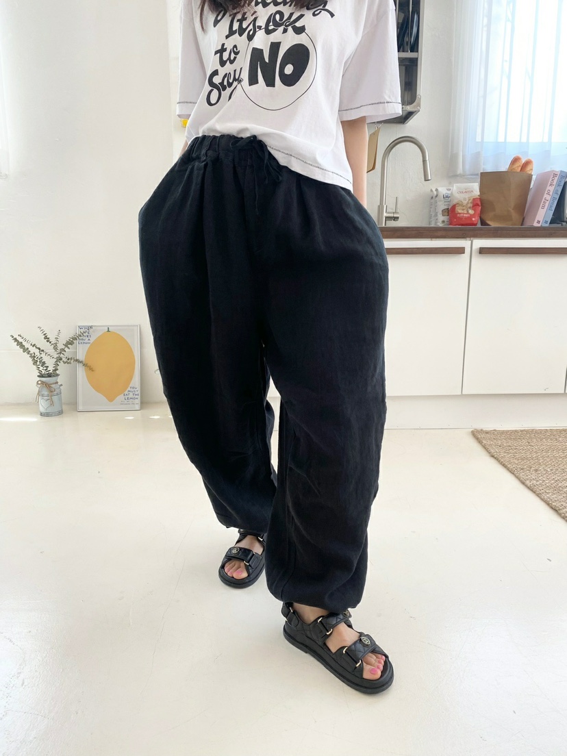 YESFREE韓國直郵㊣女裝新款人氣熱賣時尚推薦25春夏休閑褲亞麻YESFREE休閑褲