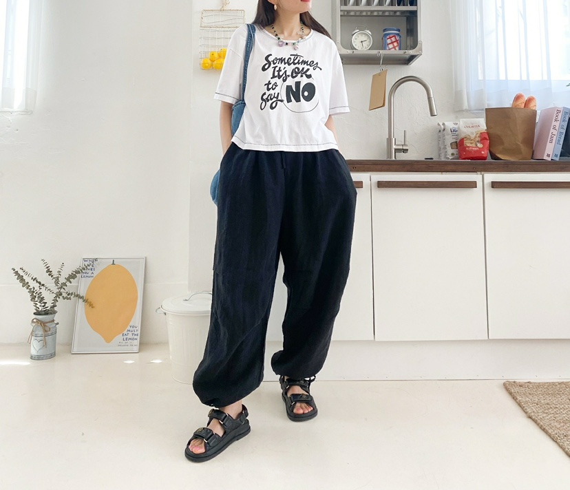 YESFREE韓國直郵㊣女裝新款人氣熱賣時尚推薦25春夏休閑褲亞麻YESFREE休閑褲