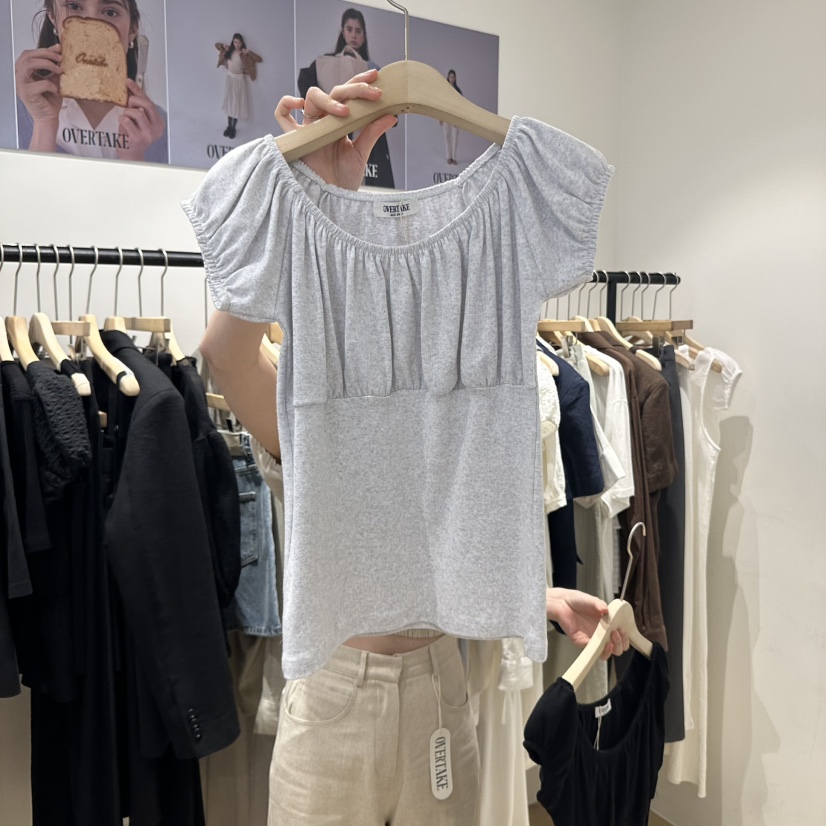 OVERTAKE韓國直郵㊣女裝新品熱賣休閑推薦人氣時尚T恤泡泡袖OVERTAKET恤圖色2