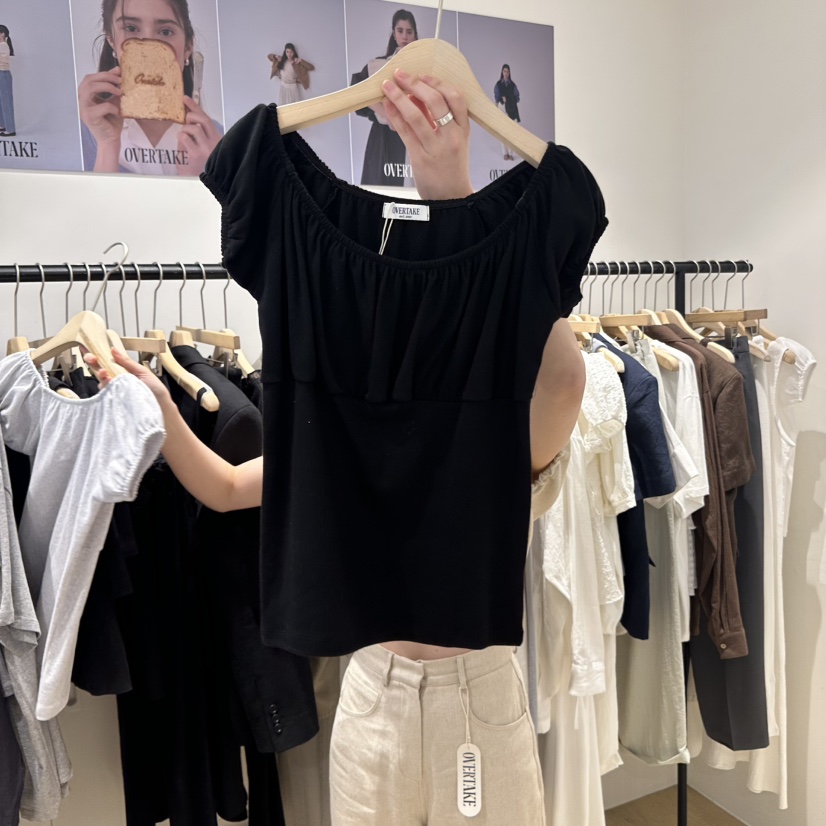OVERTAKE韓國直郵㊣女裝新品熱賣休閑推薦人氣時尚T恤泡泡袖OVERTAKET恤圖色4
