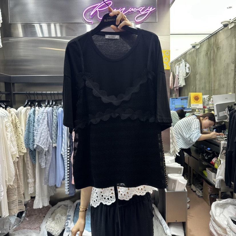 RUNWAY-런웨이直郵韓國代購㊣女裝新品人氣休閑25春夏T恤假兩件RUNWAYT恤圖色2