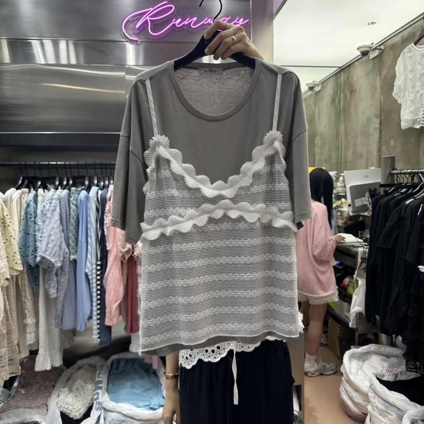RUNWAY-런웨이直郵韓國代購㊣女裝新品人氣休閑25春夏T恤假兩件RUNWAYT恤圖色3