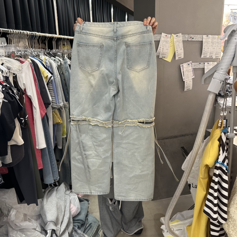 MOMAZU韓國㊣直郵東大門代購女裝新款休閑推薦時尚牛仔褲破洞MOMAZU牛仔褲