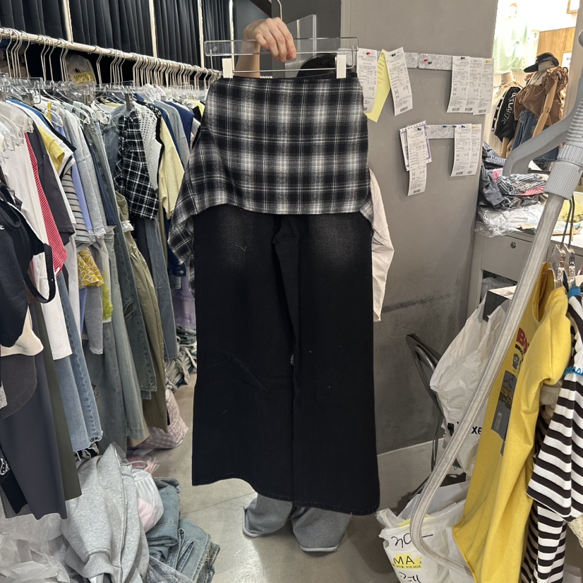 MOMAZU韓國直郵㊣女裝新品時尚人氣休閑25春夏牛仔褲披肩格紋MOMAZU牛仔褲