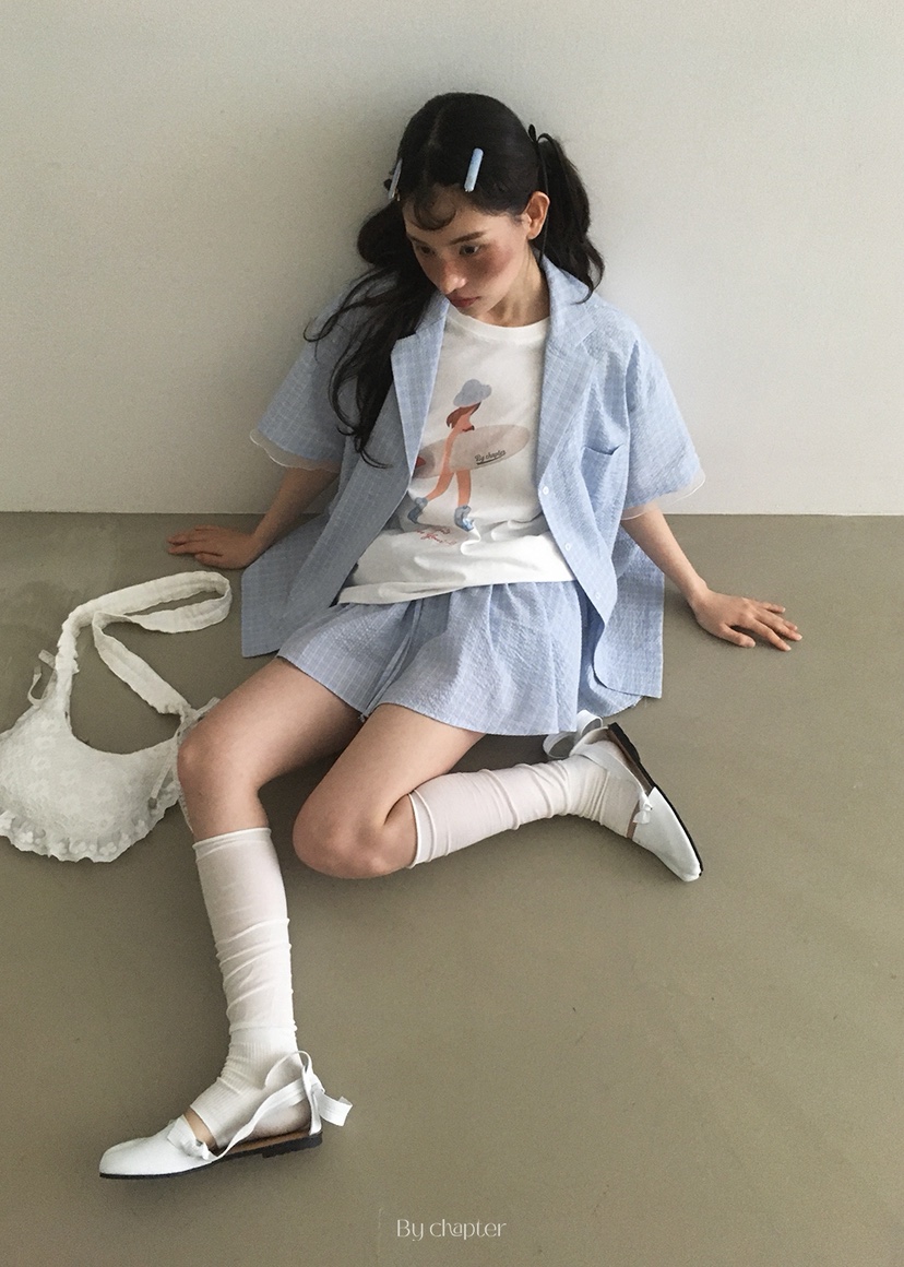 BY CHAPTER韓國直郵㊣東大門實拍女裝新品人氣襯衫蕾絲衫格紋Chapter襯衫/蕾絲衫