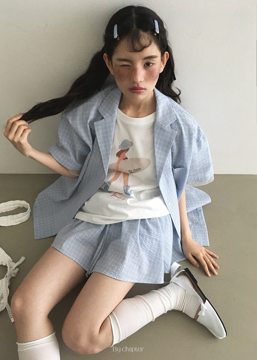 BY CHAPTER韓國直郵㊣東大門實拍女裝新品人氣襯衫蕾絲衫格紋Chapter襯衫/蕾絲衫