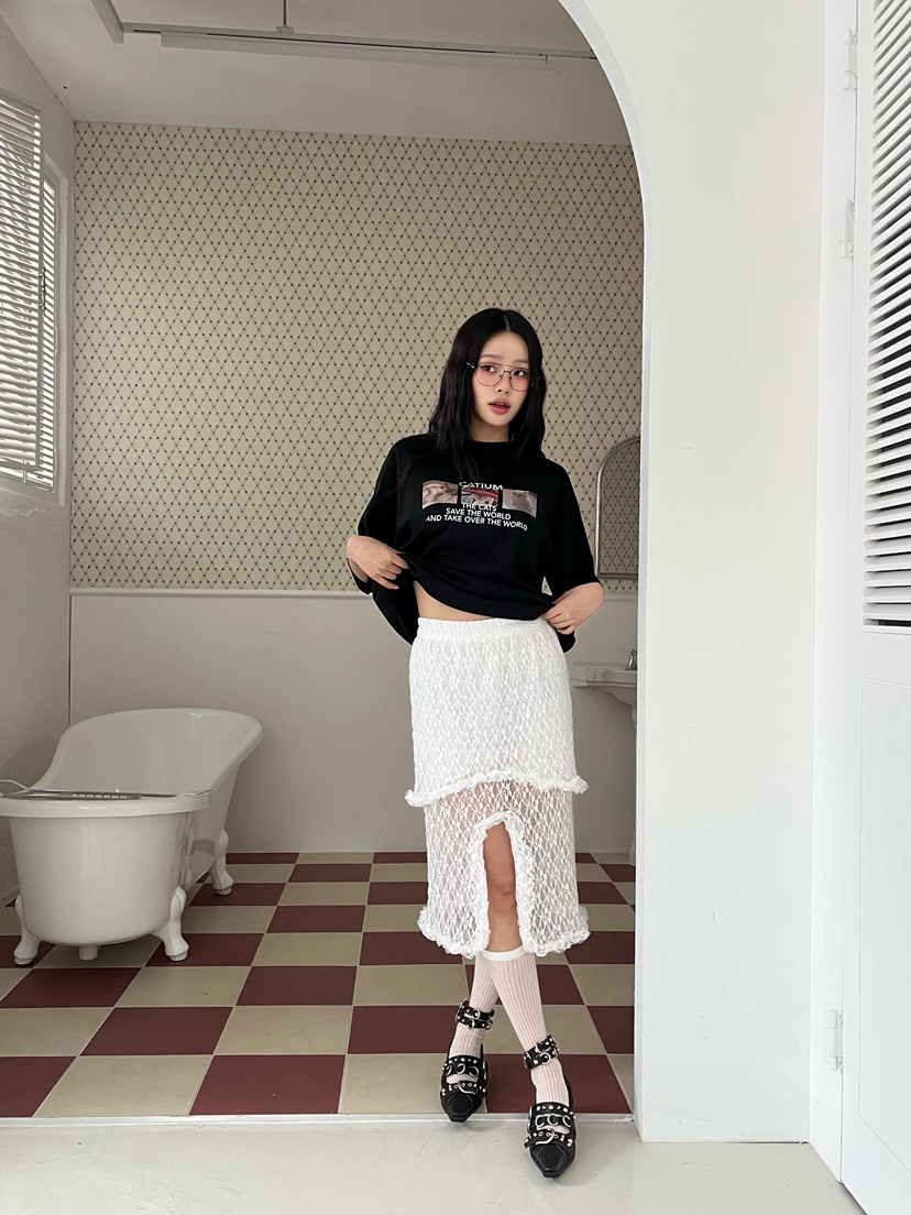 ZITTEN韓國直郵㊣東大門實拍女裝新品時尚半身裙中短裙蕾絲ZITTEN半身裙/中短裙