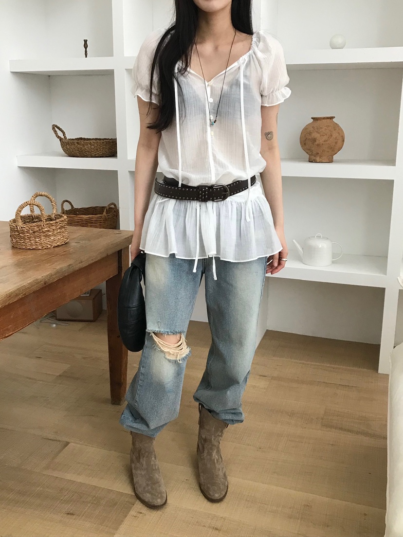ESCHER韓國㊣直郵東大門代購女裝新款熱賣襯衫蕾絲衫不含腰帶ESCHER襯衫/蕾絲衫