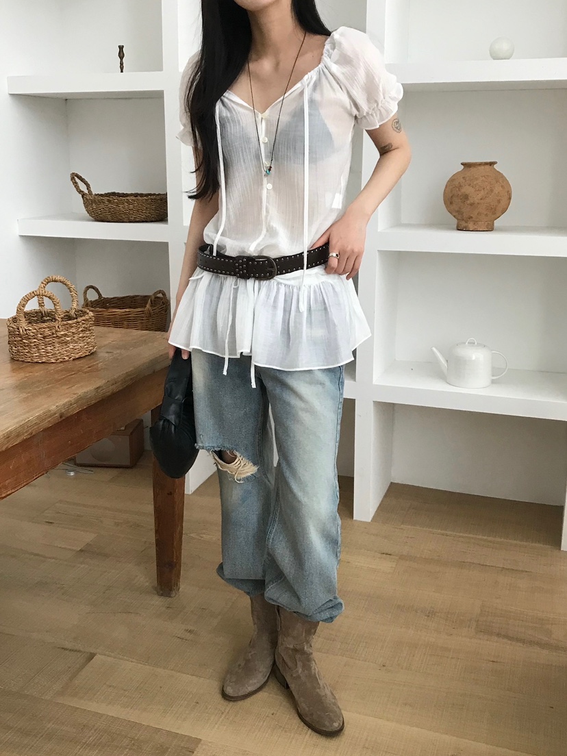 ESCHER韓國㊣直郵東大門代購女裝新款熱賣襯衫蕾絲衫不含腰帶ESCHER襯衫/蕾絲衫