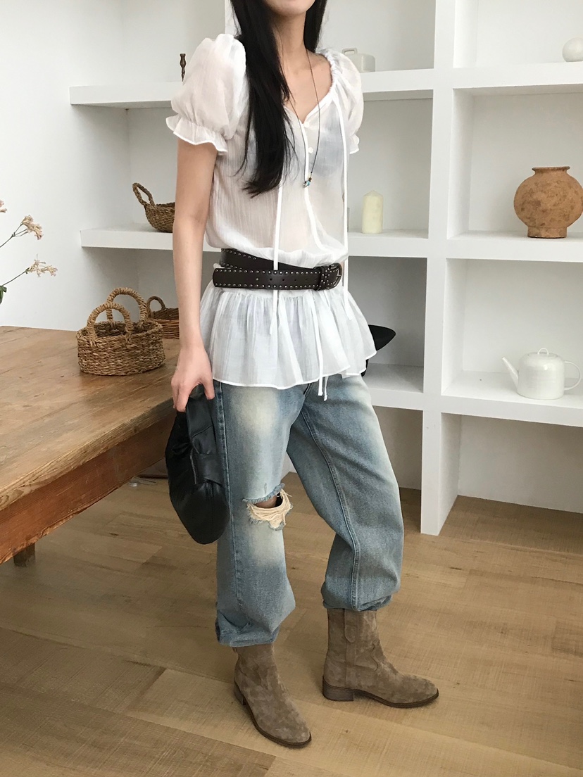 ESCHER韓國㊣直郵東大門代購女裝新款熱賣襯衫蕾絲衫不含腰帶ESCHER襯衫/蕾絲衫
